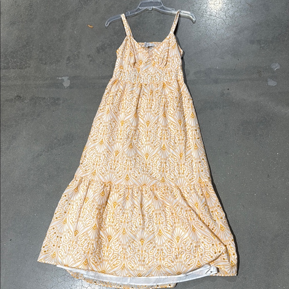 LOFT Petite Eyelet Yellow and White Patterned Maxi Dress